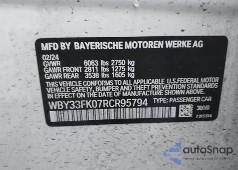 2024 BMW I5 Edrive40 из США, поврежденный, VIN WBY33FK07RCR95794